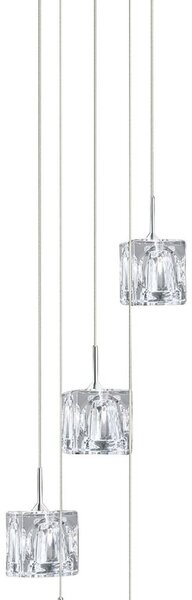 Lampadario Contemporaneo Ice Cube Acciaio Cromo Vetro Trasparente Led 5,2W 3000K