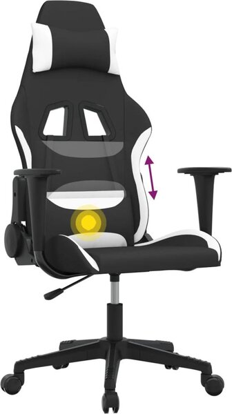 VidaXL Sedia da gioco con funzione massaggio in tessuto bianco e nero