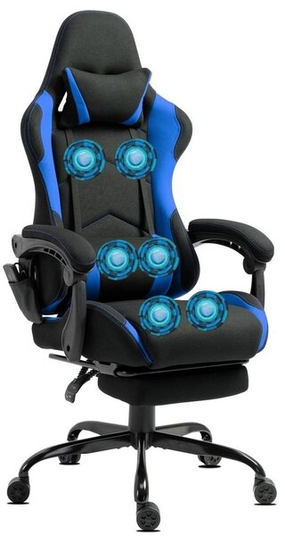 Delman sedia da gioco sedia da corsa sedia da ufficio sedia da computer funzione massaggio con 6 punti di vibrazione sedia executive tessuto traspirante poggiapiedi ergonomico 0036 blu