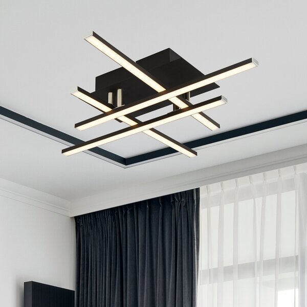 Plafoniera Moderno Matrice Acciaio Nero Policarbonato Bianco Led 19,3W 3000K