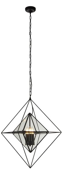 Lampadario Contemporaneo Diamante Acciaio Nero Trasparente 3 Luci E14