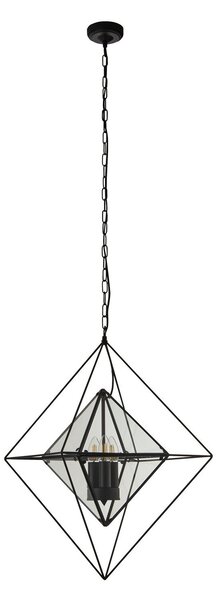 Lampadario Contemporaneo Diamante Acciaio Nero Trasparente 3 Luci E14