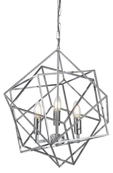 Lampadario Contemporaneo Cubo Acciaio Cromo 3 Luci E14