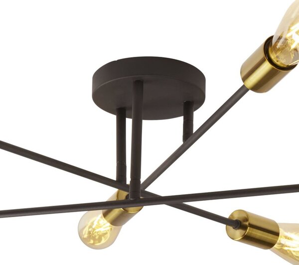 Plafoniera Industrial-Nordico Armstrong Acciaio Nero Ottone 6 Luci E27