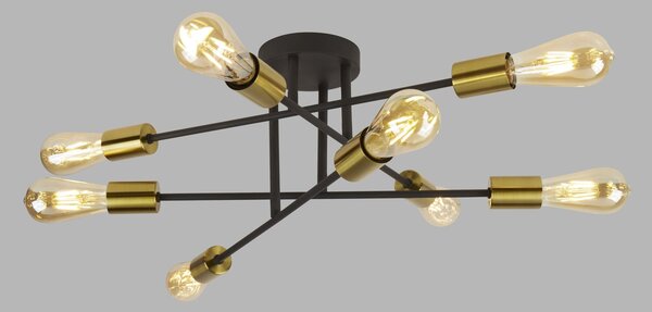 Plafoniera Industrial-Nordico Armstrong Acciaio Nero Ottone 8 Luci E27