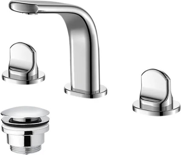 Miscelatore per lavabo a 3 fori con tappo a click-clack, modello CENTO Cromo