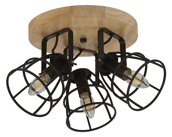 Plafoniera Industrial-Nordico Visione Acciaio Nero Marrone 3 Luci E14