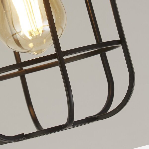 Plafoniera Industrial-Nordico Visione Acciaio Nero Marrone 1 Luce E27