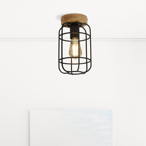 Plafoniera Industrial-Nordico Visione Acciaio Nero Marrone 1 Luce E27