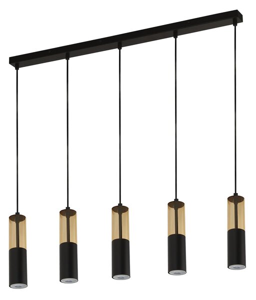 Lampadario Moderno Merrygold Acciaio Nero Ambra 5 Luci Gu10