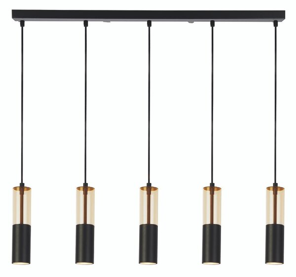 Lampadario Moderno Merrygold Acciaio Nero Ambra 5 Luci Gu10
