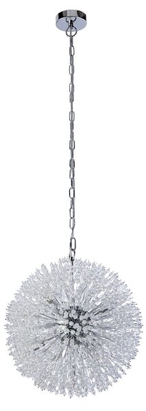Lampadario Contemporaneo Sprazzo Sole Acciaio Cromo Vetro Trasparente 7 Luci G9