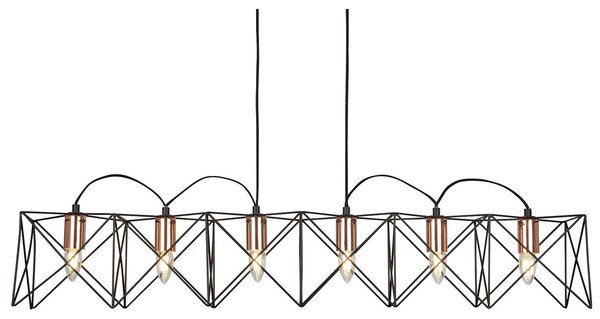 Lampadario Industrial-Nordico Antea Acciaio Nero Rame 6 Luci E27