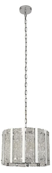 Lampadario Contemporaneo Alessandra Acciaio Argento Vetro Trasparente 5 Luci E14