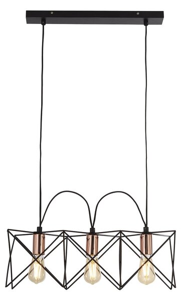 Lampadario Industrial-Nordico Antea Acciaio Nero Rame 3 Luci E27