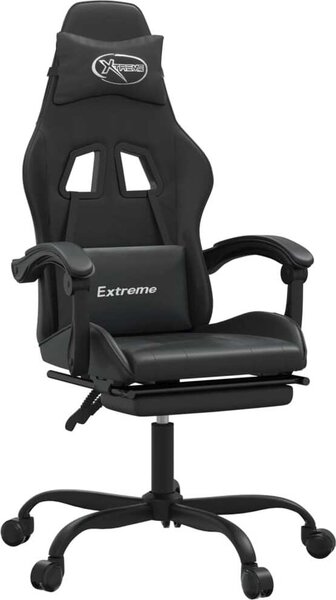Sedia da Gaming con Poggiapiedi Nero in Pelle finta