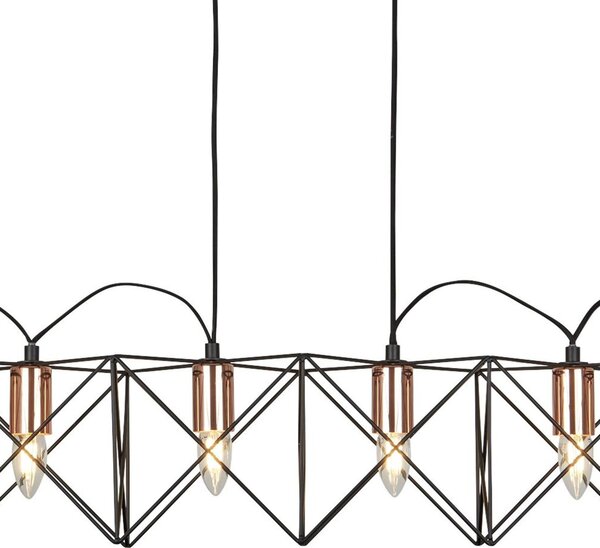 Lampadario Industrial-Nordico Antea Acciaio Nero Rame 6 Luci E27