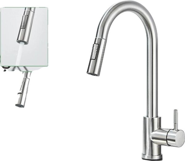 Rubinetto da cucina, funzione spray estraibile, comando monocomando, nichel spazzolato