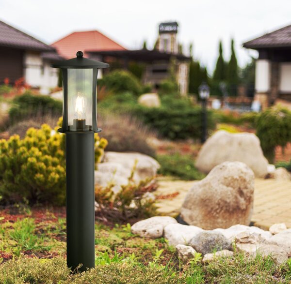 Lampione Rustico-Country Pagoda Alluminio Nero Vetro Trasparente 1 Luce E27