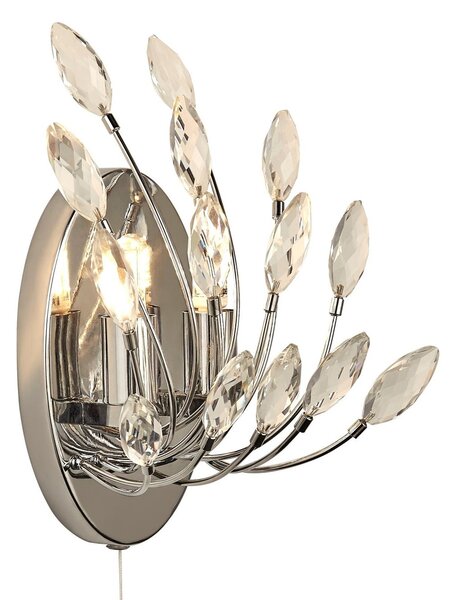 Applique Contemporanea Pavone Acciaio Cromo Vetro Trasparente 2 Luci G9