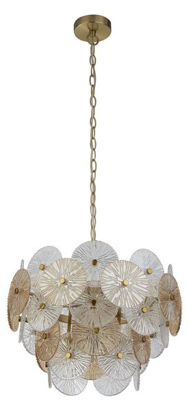 Lampadario Contemporaneo Wagon Acciaio Bronzo Vetro 5 Luci G9