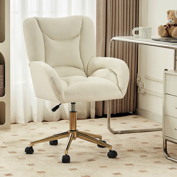 Okwish Sedia girevole, Sgabello girevole, Sedia da ufficio, Poltrona relax, Regolabile in altezza, per l'ufficio domestico, con gambe dorate, avorio