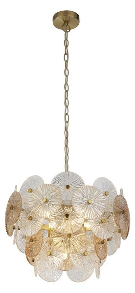 Lampadario Contemporaneo Wagon Acciaio Bronzo Vetro 5 Luci G9