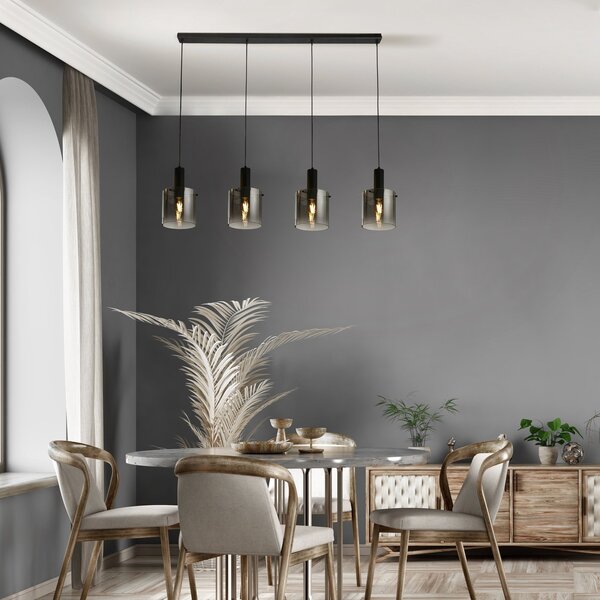 Lampadario Contemporaneo Svezia Acciaio Nero Vetro 4 Luci E27