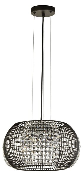 Lampadario Contemporaneo Cage Acciaio Nero Vetro Trasparente 4 Luci G9