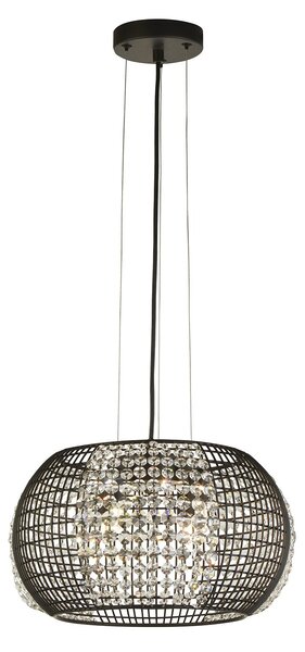Lampadario Contemporaneo Cage Acciaio Nero Vetro Trasparente 4 Luci G9