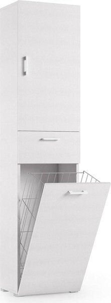 Dmora Armadio Multiuso 2 Ante Aryanne 32x195h cm Bianco, 2 Ante Cestello Portabiancheria Italy