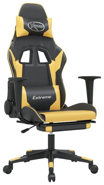 VidaXL Sedia da gioco con poggiapiedi in ecopelle nera e dorata