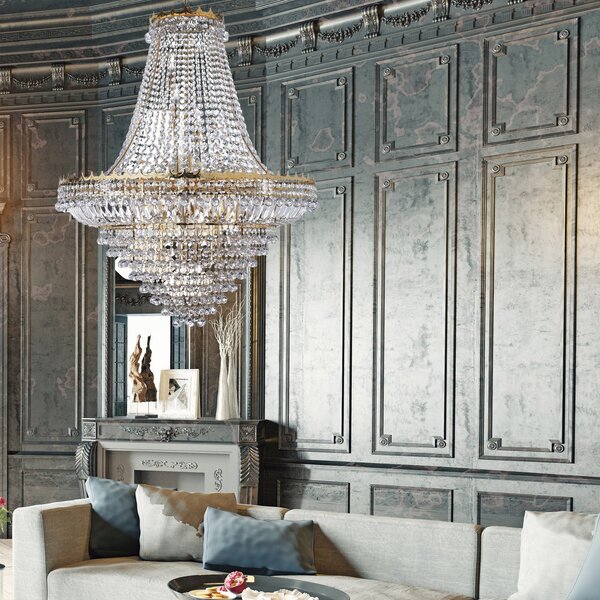 Lampadario Classico Versailles Acciaio Oro Vetro 19 Luci E14