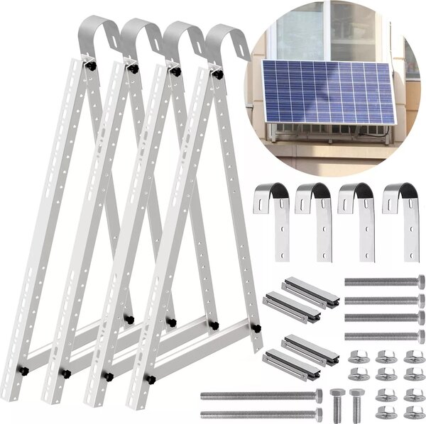 Per 2 moduli solari Set di montaggio Premium Staffa fotovoltaica 114CM Terreno del balcone Centrale elettrica del balcone Staffa di elevazione Ringhiera del balcone rotonda