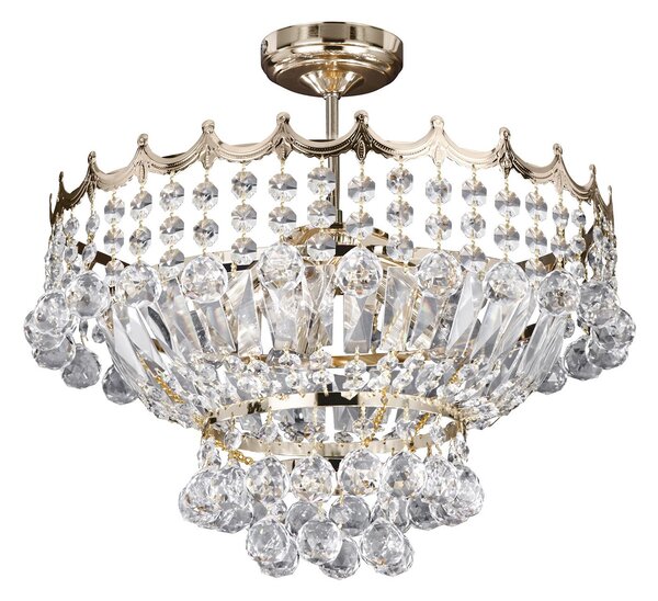 Lampadario Classico Versailles Acciaio Oro Vetro 5 Luci E14