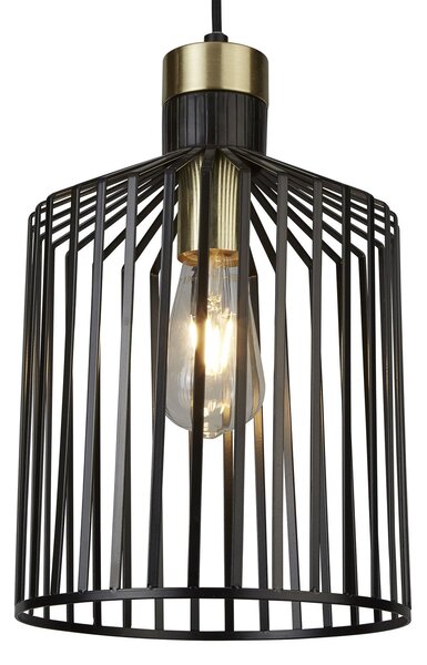 Sospensione Industrial Birg Cage Acciaio Nero Adjustable 1 Luce E27 D22Cm