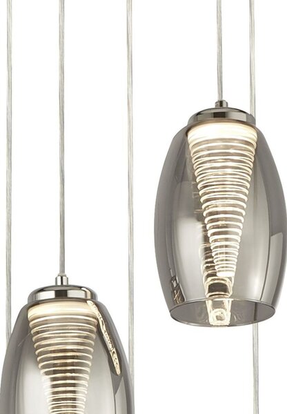 Lampadario Contemporaneo Ciclon Acciaio Cromo Vetro Fumè Led 27W 3000K
