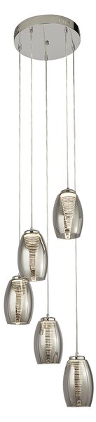 Lampadario Contemporaneo Ciclon Acciaio Cromo Vetro Fumè Led 27W 3000K