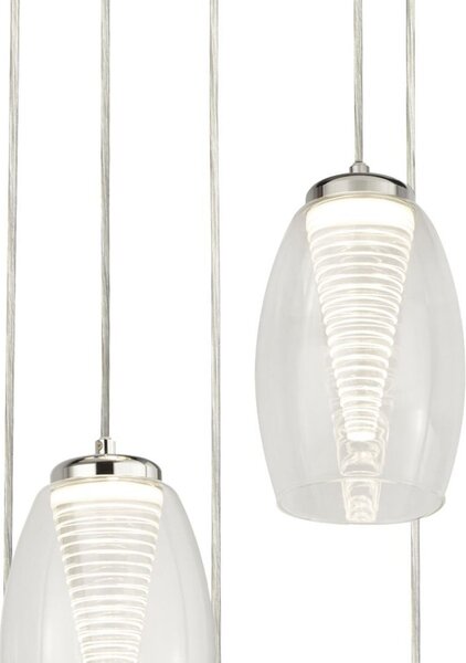 Lampadario Contemporaneo Ciclon Acciaio Cromo Vetro Trasparente Led 27W 3000K
