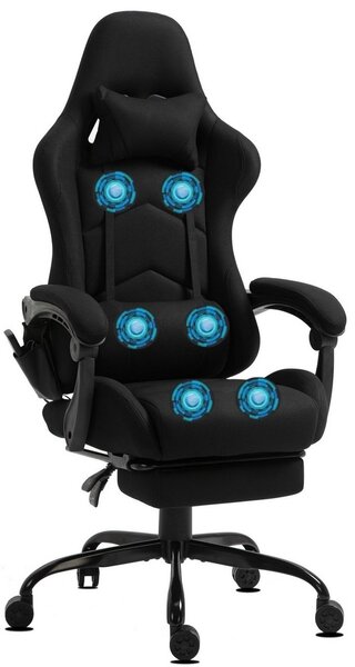 Delman sedia da gioco sedia da corsa sedia da ufficio sedia da computer funzione massaggio con 6 punti di vibrazione sedia executive tessuto 02-0036BK