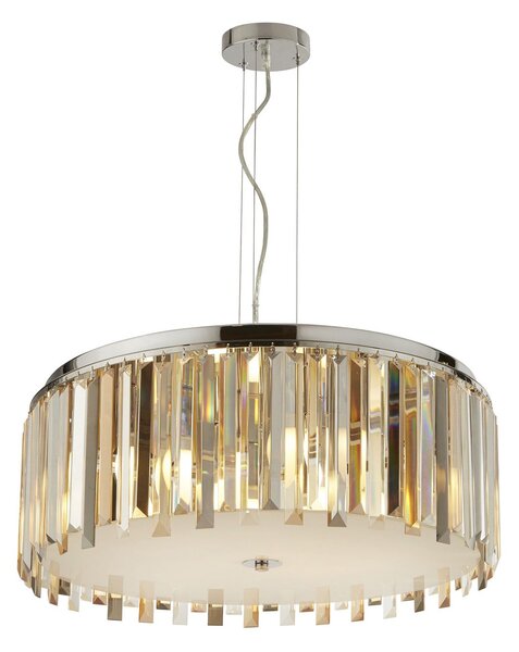Lampadario Contemporaneo Clarissa Acciaio Cromo Vetro Bianco 5 Luci E14