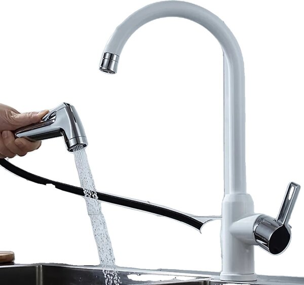 Rubinetto da cucina, doccetta estraibile flessibile, comando acqua calda e fredda, 04027WH, G1/2