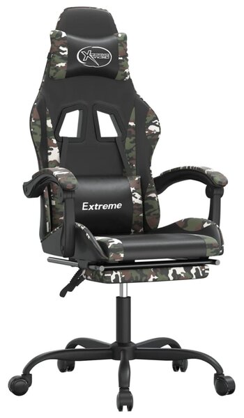 Sedia da Gaming Girevole Poggiapiedi Nero e Mimetico Pelle finta