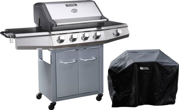 Barbecue a gas "Bingo 5" - 5 piastre di cui 1 laterale - 15.2kW + Fodera di protezione - Argentato con LED