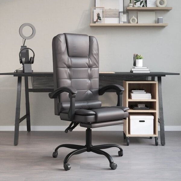 The Living Store Sedia da ufficio con funzione massaggio Similcuoio grigia