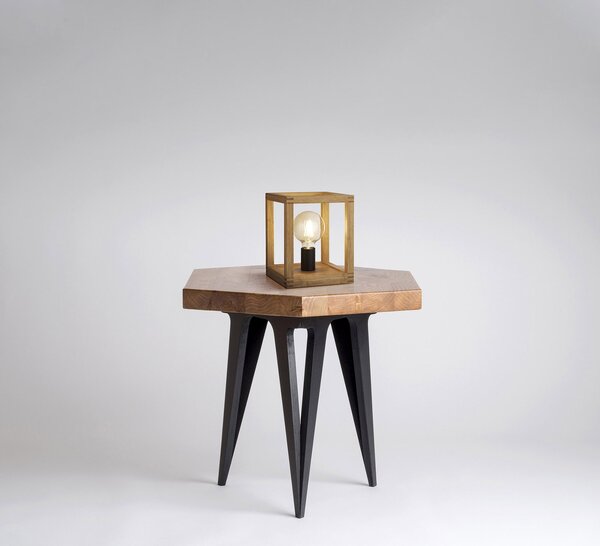 Abatjour Industrial-Nordico Square Legno Marrone Nero 1 Luce E27