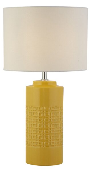 Lampada Da Scrivania Charleston Ceramica Gialla Tessuto Bianco 1 Luce E27