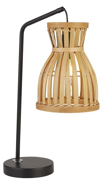 Lampada Da Scrivania Contemporanea Málaga Acciaio Nero Legno Marrone 1 Luce E14