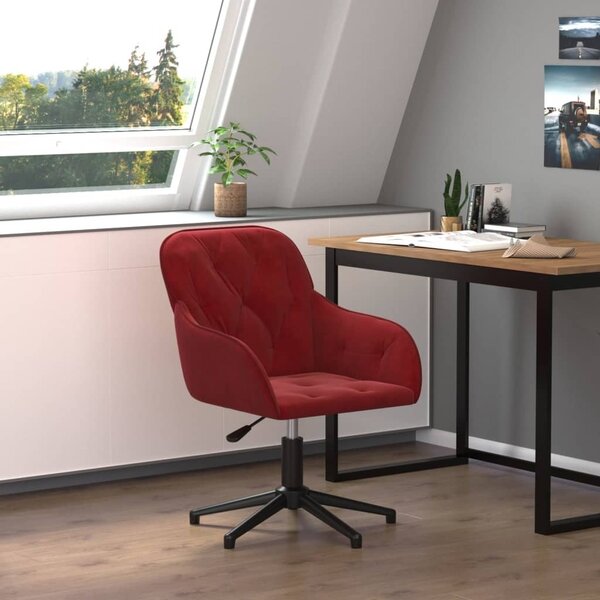 The Living Store Sedia da ufficio girevole in velluto rosso vino