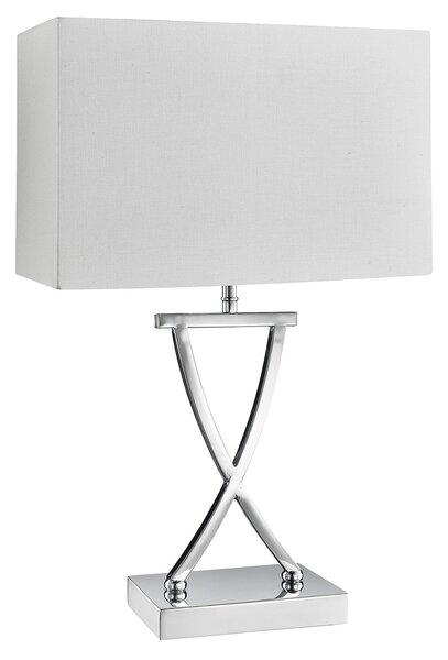 Lampada Da Scrivania Contemporanea Club Acciaio Cromo Tessuto Bianco 1 Luce E14